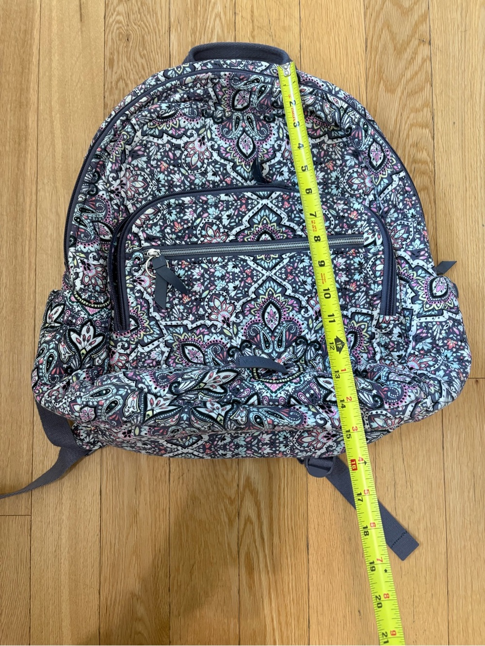 Vera Bradley Campus Backpack Bonbon Medallion Pattern Grey Pink Quilted Travel - Picture 8 of 15